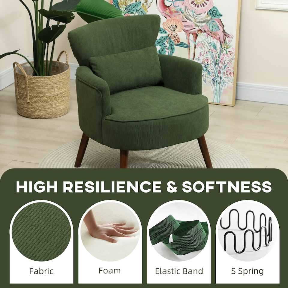 image 1 of HOMCOM Armchair with Padded Seat and Backrest for Living Room, Green Green