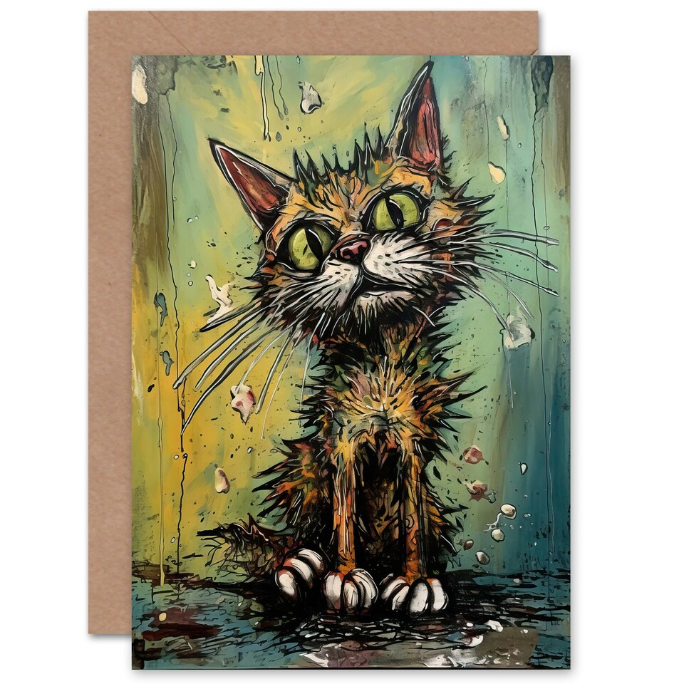 image 1 of Alley Cat Stray Scruffy Moggie Oil Painting Him or Her Art Card