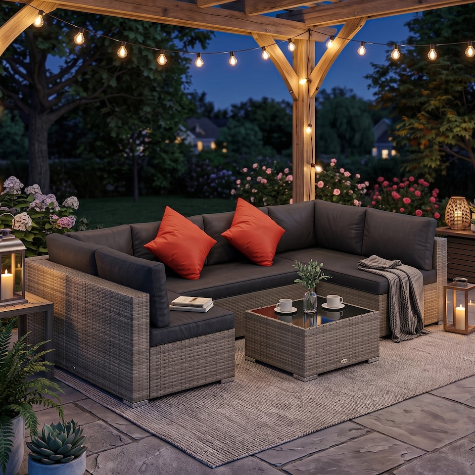 image 1 of Outsunny 4 PCS Patio PE Rattan Wicker Sofa Conservatory Outdoor Furniture Set