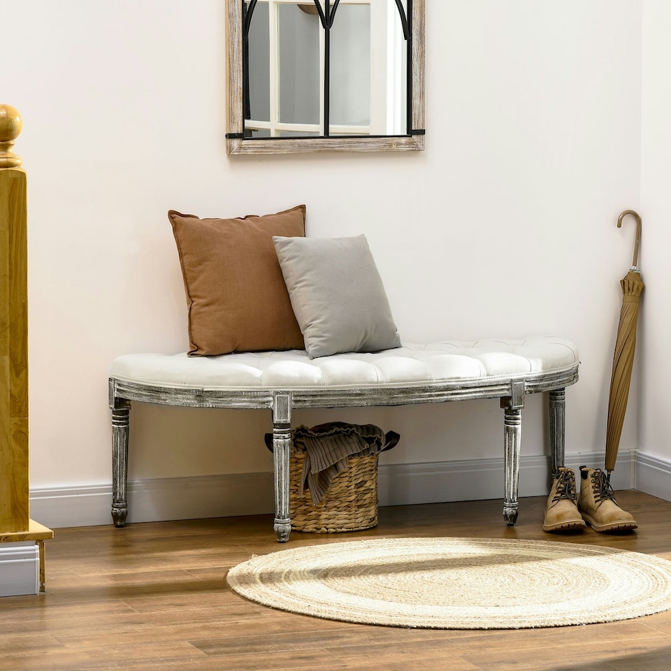 image 1 of HOMCOM Half-Circle End Bench Ottoman Footstool Button Tufting Padded