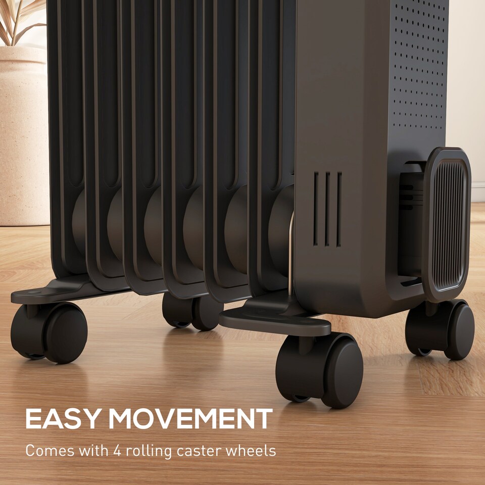 image 1 of HOMCOM 1500W Oil Filled Radiator, Portable Electric Heater with 3 Heat Settings, Safety Cut-Off and Wheels, Grey