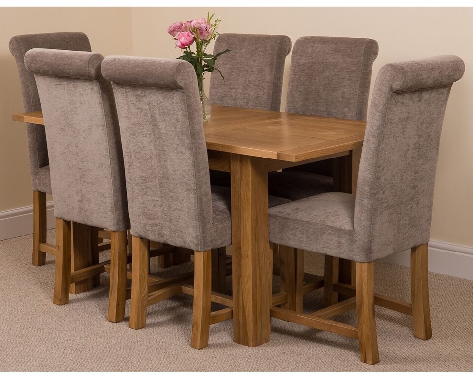 image 1 of Hampton 120-160cm Oak Extending Dining Table and 6 Washington Fabric Chairs | Grey | Grey