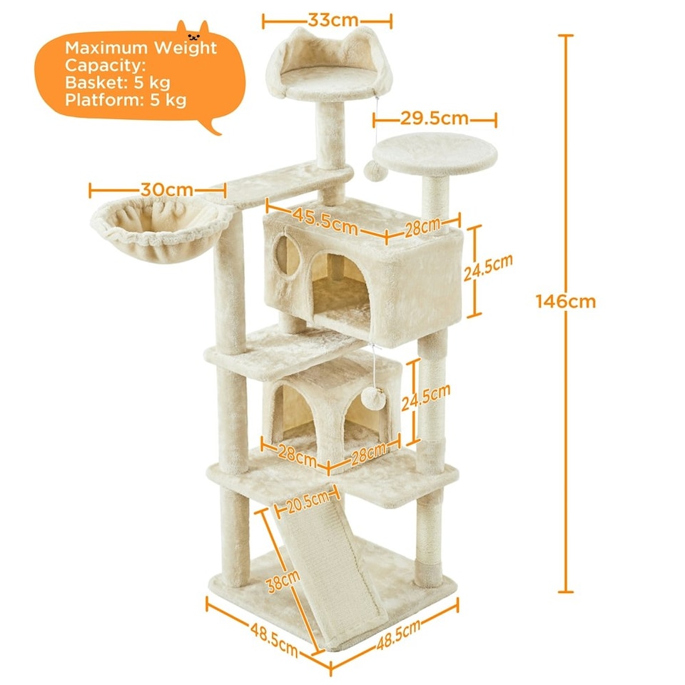 image 1 of Yaheetech 146 cm Multilevel Indoor Cat Tree Tower for Kittens Beige