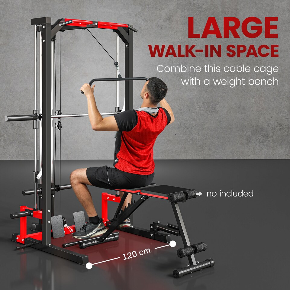 image 1 of SPORTNOW Multi-Function Power Rack, Cable Crossover Machine with Pull Up Bar, Lat Pull Down System, Squat Rack, Barbell Bar, Landmine, Plate Storage Posts, for Home Gym Workout