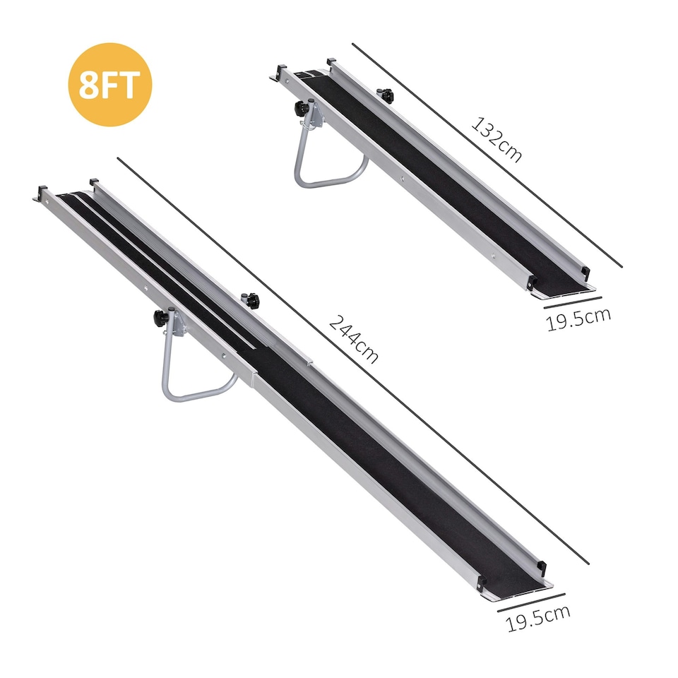 image 1 of HOMCOM Aluminium Telescopic Wheelchair Ramps, 244cm, 270kg, Folding