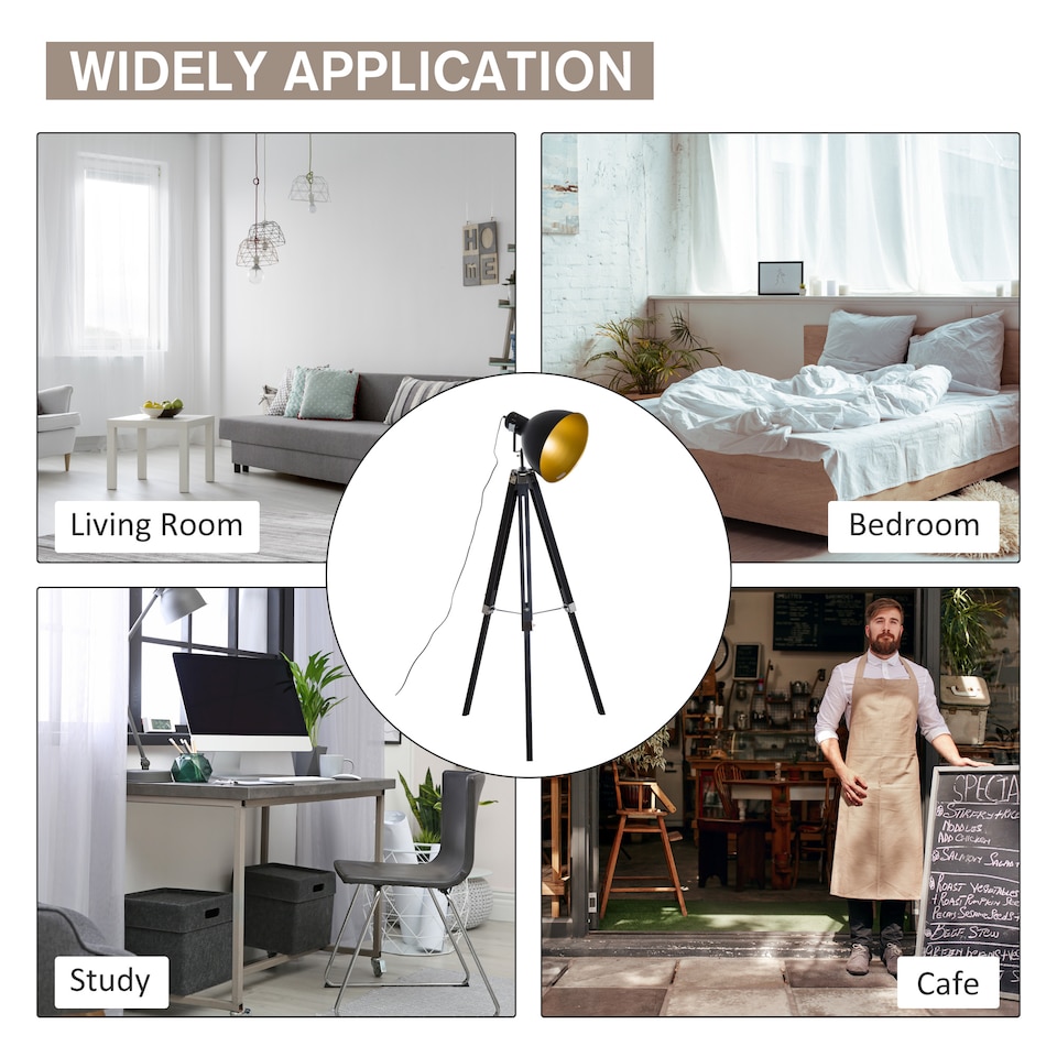 image 1 of HOMCOM Stand Floor Lamp Tripod Light Livingroom Studio Dome Shade Retro Style
