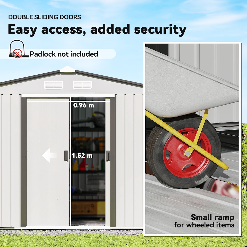 image 1 of Outsunny 9 x 6FT Galvanised Garden Storage Shed with Sliding Door, Silver | Silver