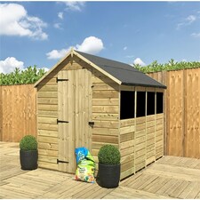 14 x 8 Pressure Treated Tongue And Groove Single Door Apex Shed - 4 Windows + Low Eaves (14' x 8') / (14ft x 8ft) (14x8)