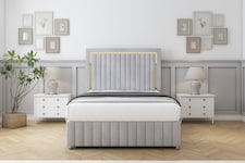 Sloomy Boston Gold Silver Naples Divan Bed With Mattress 2 Drawers Right Side With 54" Floor Standing Headboard & 12" Matching Footboard 3' Single | Silver | Silver | Single | 1