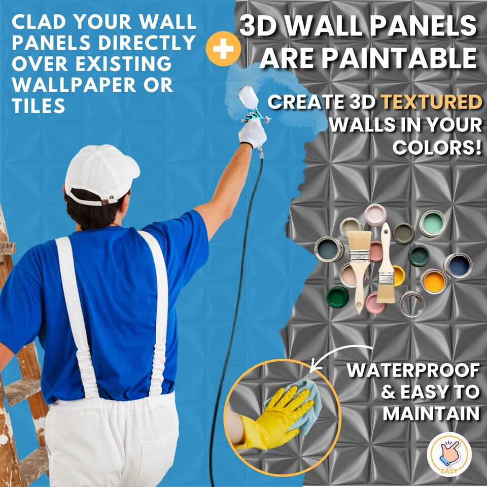 image 1 of NOVECRAFTO 3D Wall Panels – Quilted Fold Design – 6 PVC Sheets – 1.5m² (16.15sqft) – 50x50cm Decorative Interior Wall Cladding Panels Silver