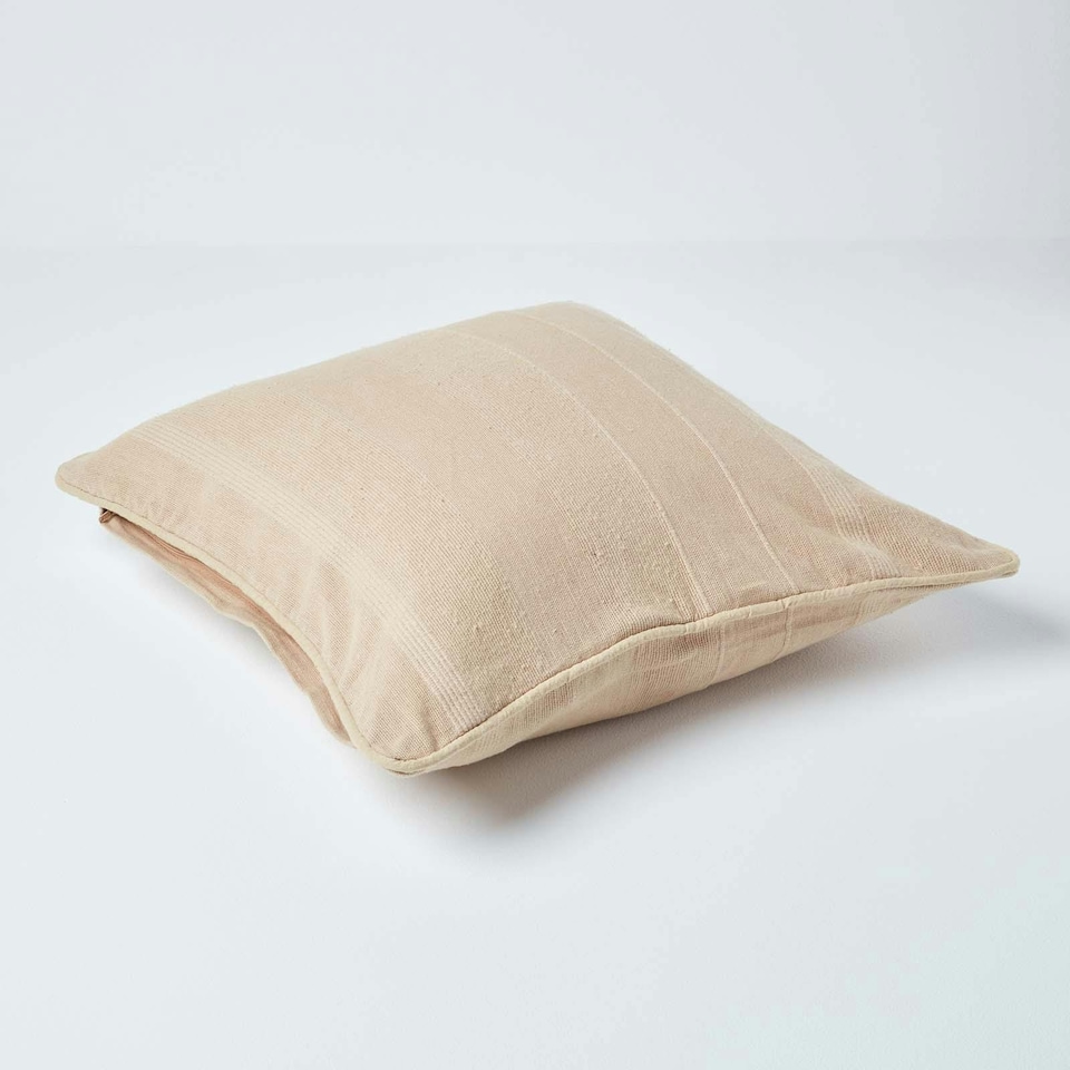 image 1 of Homescapes Cotton Rajput Ribbed Beige Cushion Cover - 45 x 45 cm | Cream | Beige | 45 x 45 cm