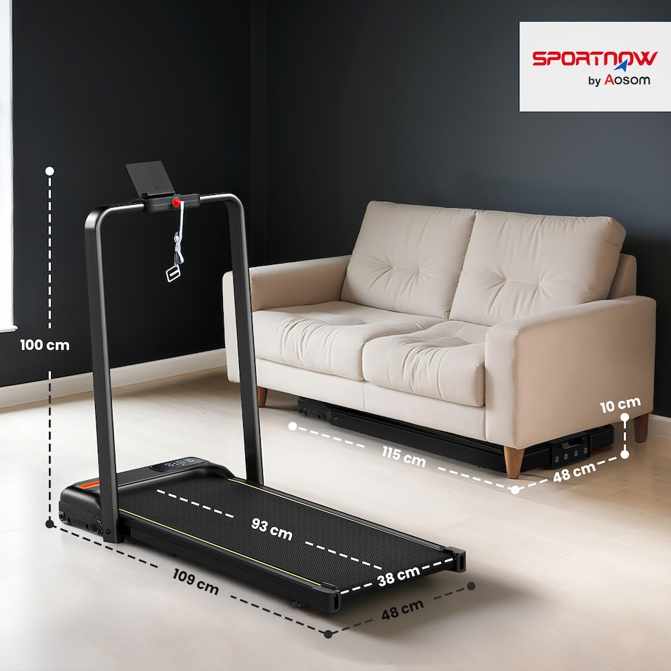 image 1 of SPORTNOW Folding Treadmill Walking Pad, Running Jogging Walking Machine | Black | Black with yellow accents | 109 x 48 x 100 cm
