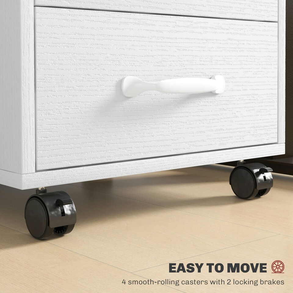 image 1 of HOMCOM File Cabinet with 3 Drawers, Under Desk Mobile Filing Cabinet White