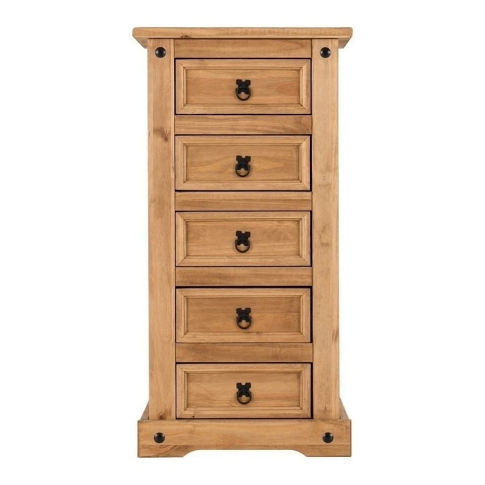 image 1 of Corona 5 Drawer Narrow Chest - L39 x W53 x H104 cm - Distressed Waxed Pine