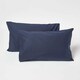 image 1 of Homescapes Navy Cotton Kids Pillowcases 40 x 60 cm 200 Thread Count - 2 Pack Blue