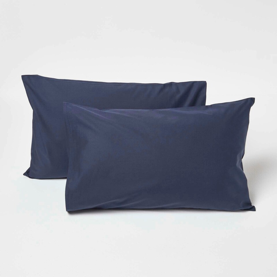 image 1 of Homescapes Navy Cotton Kids Pillowcases 40 x 60 cm 200 Thread Count - 2 Pack Blue