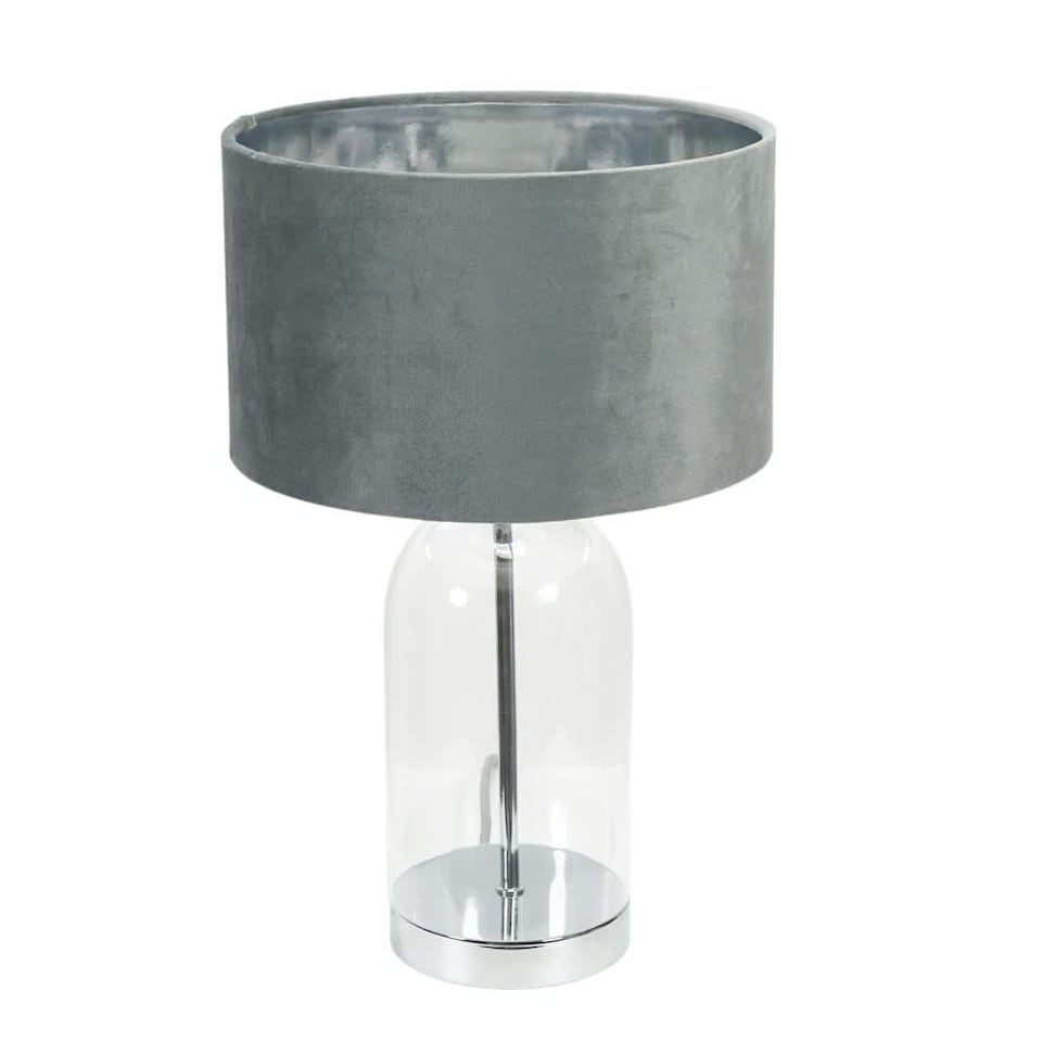 image 1 of ValueLights Jessy Glass Chrome Table Lamp Grey Velvet Chrome Inner Shade | Clear