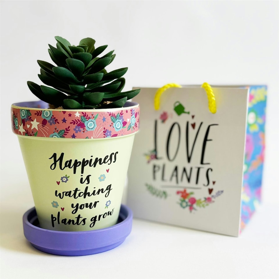 Love Plants Pot Ceramic Growing Garden Happiness Is Watching | Multi