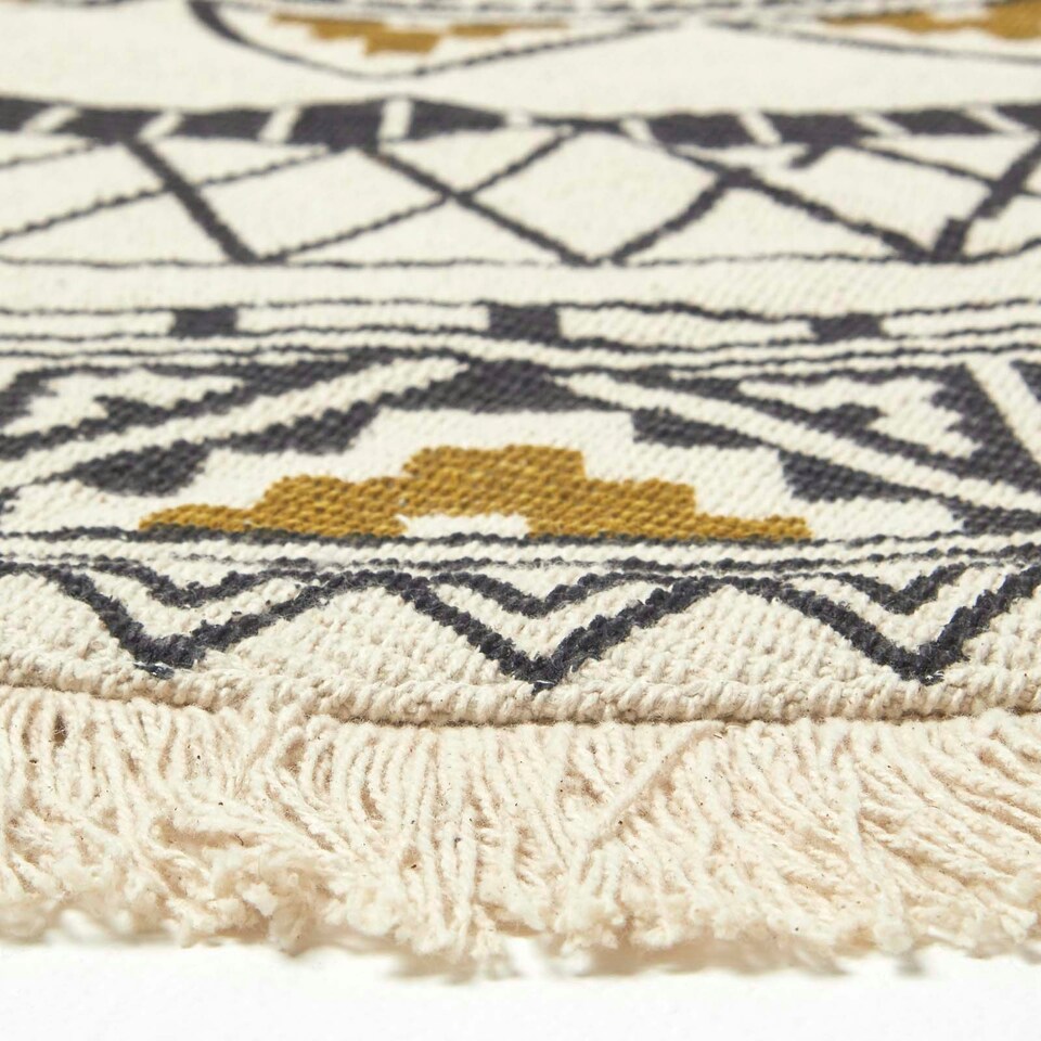 image 1 of Homescapes Black and Gold 100% Cotton Mandala Printed Round Rug Black | 145 cm Round