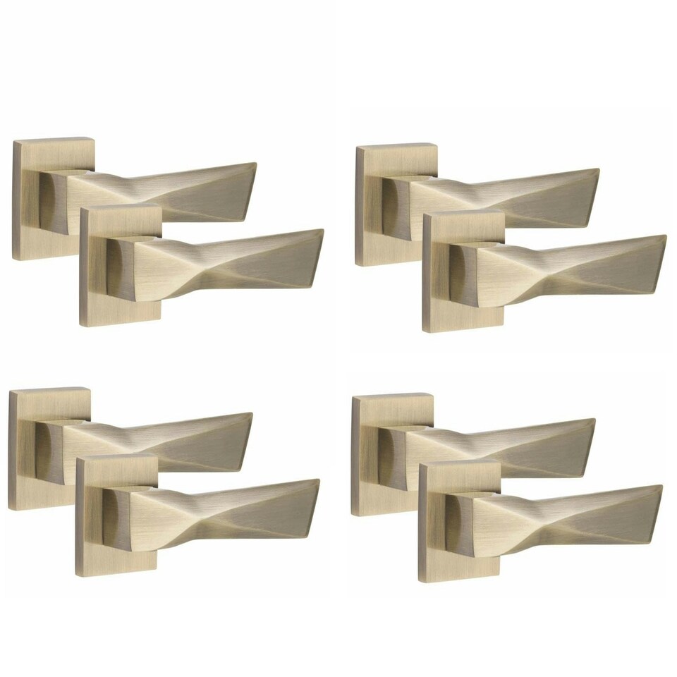 image 1 of Golden Grace 4 Pairs Modern Aura Design Premium Door Handles on Square Rose in Antique Brass Finish Gold