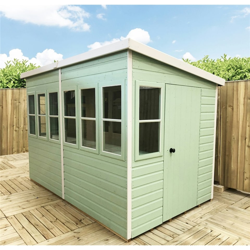 image 1 of 10 x 10 (3.04m x 2.99m) - Premier Pent Wooden Summerhouse - Potting Shed - 2 Opening Windows - Single Side Door - 12mm T&G Walls - Floor - Roof