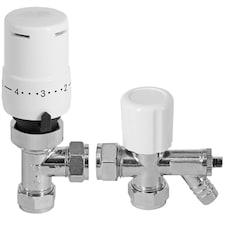 SPARES2GO Thermostatic Radiator Valve Chrome Rad Valves Set Drain Off Lockshield