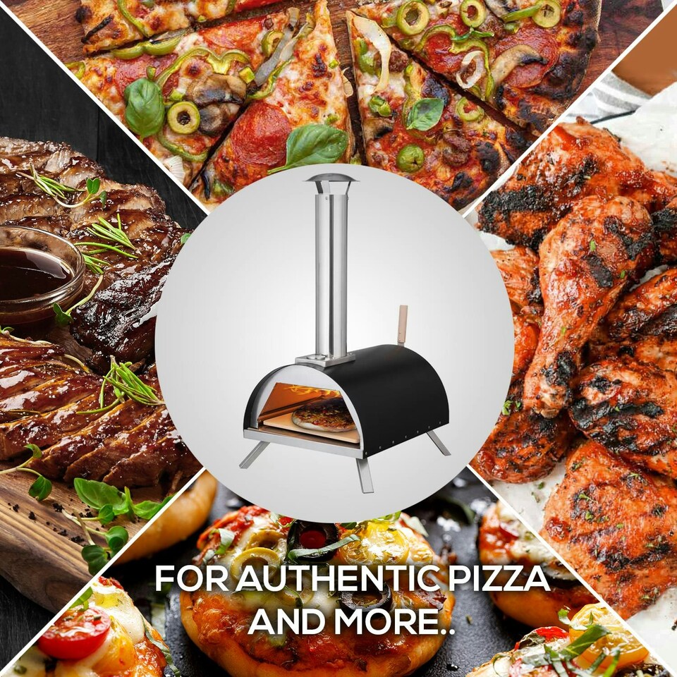image 1 of Haven Gas & Wood Fuel Pizza Oven Built-in Thermometer & Pizza Paddle - Black/Silver