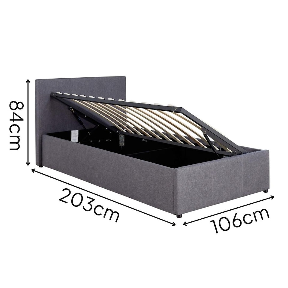 image 1 of Ottoman Side Lift Storage Bed Single Hopsack Fabric Bed Frame Gas Lift Furniture