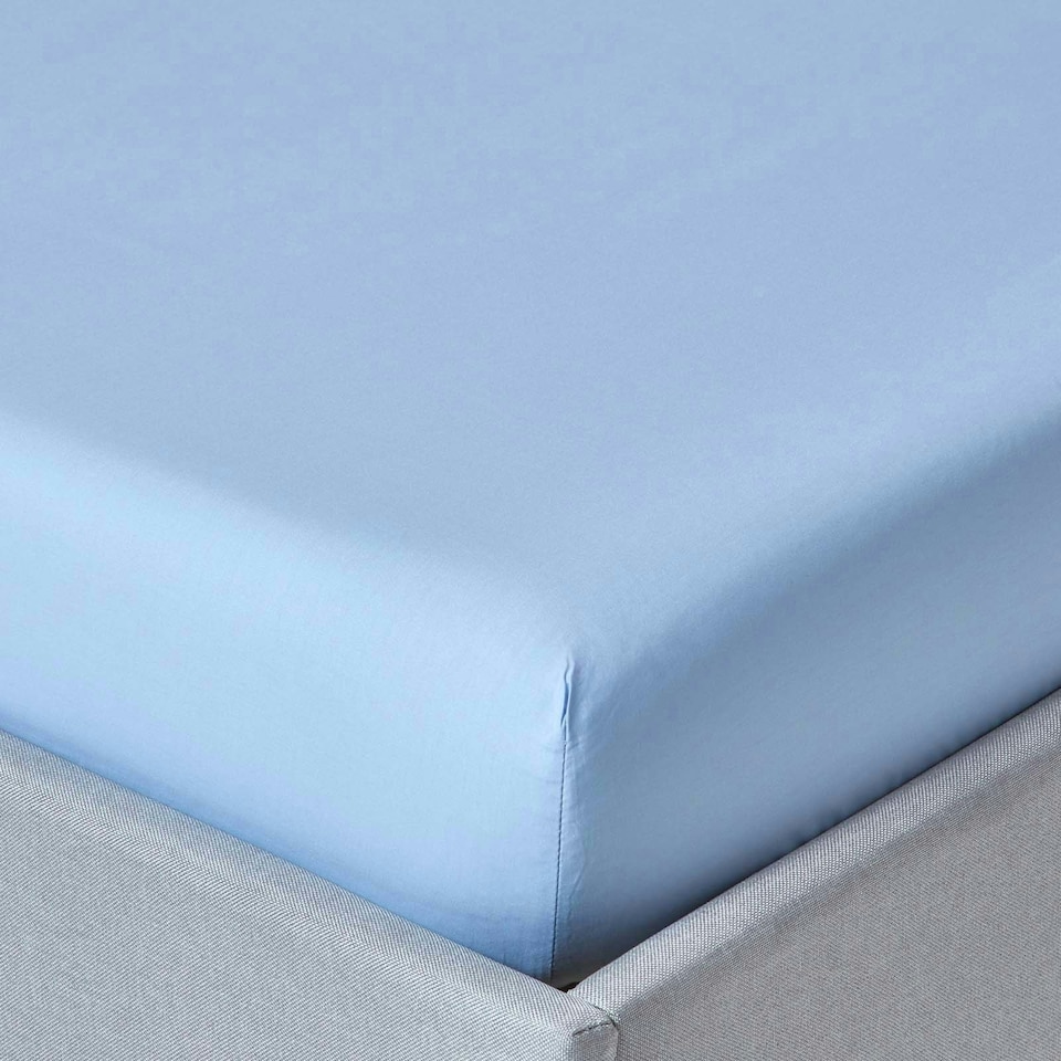 image 1 of Homescapes Blue Egyptian Cotton Deep Fitted Sheet 200 TC, Single Blue | Single