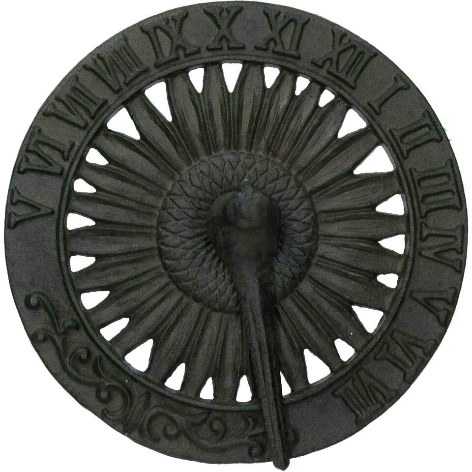 image 1 of Bird Sundial Ornament Cast Iron Garden Feature Statue Sunflower Clock Metal Brown