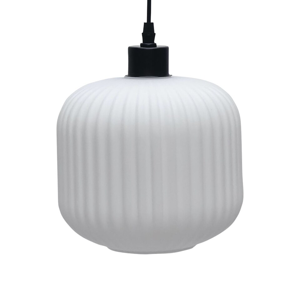 image 1 of Set of 2 Bento - White Ribbed Glass with Black Pendant Fittings | Black | White | 2