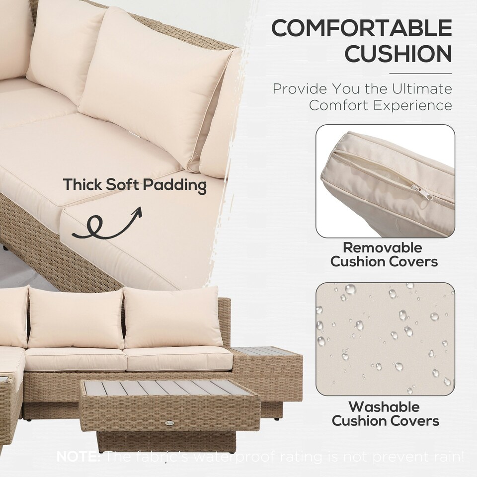 image 1 of Outsunny 4Pcs Rattan Sofa Set Garden Furniture Set with Armrest Cushions Beige