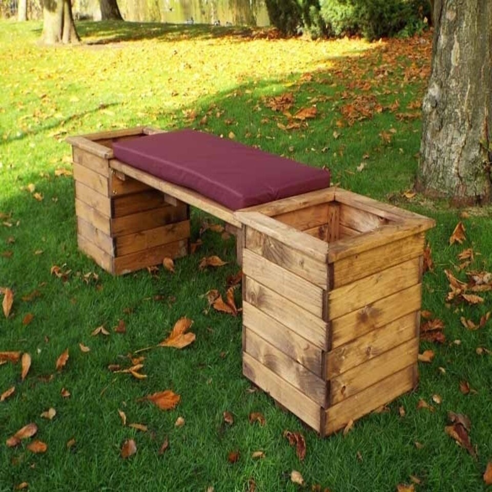 image 1 of Deluxe Planter Bench with Cushions - W197 x D47 x H46 - Fully Assembled - Burgundy Brown