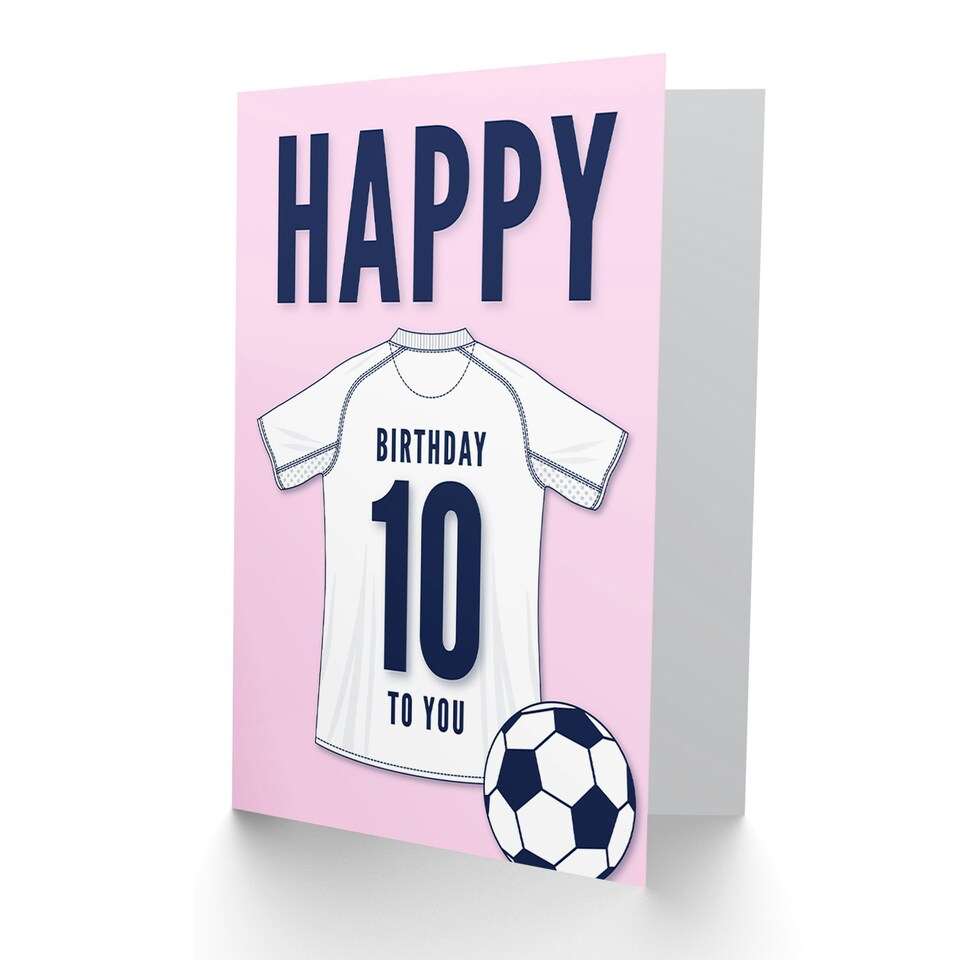 image 1 of Football Strip Kit White Jersey Top 10 Year old Kids 10th Birthday Card