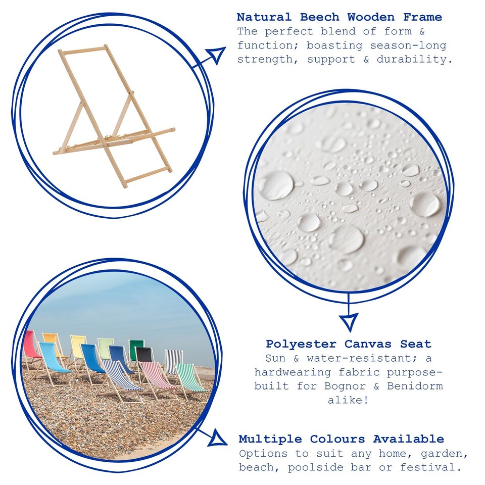 image 1 of Harbour Housewares Folding Wooden Deck Chairs - Natural - Pack of 2 | Cream | Beige