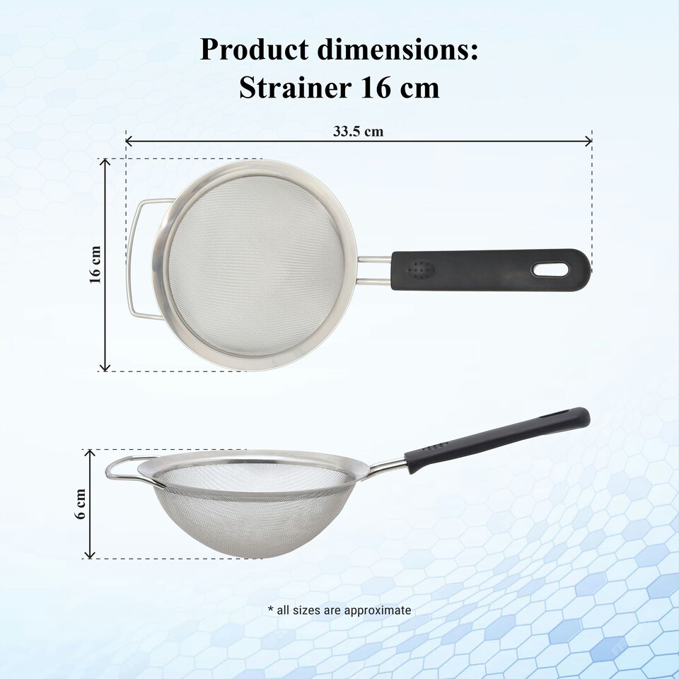 image 1 of Buckingham Stainless Steel Fine Mesh Sieve Strainer 16 cm Soft Touch Handle