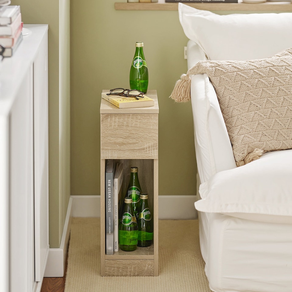 image 1 of SoBuy FBT111-Nx2,Set of 2 Slim Bedside Table Nightstand with Drawer and Shelf