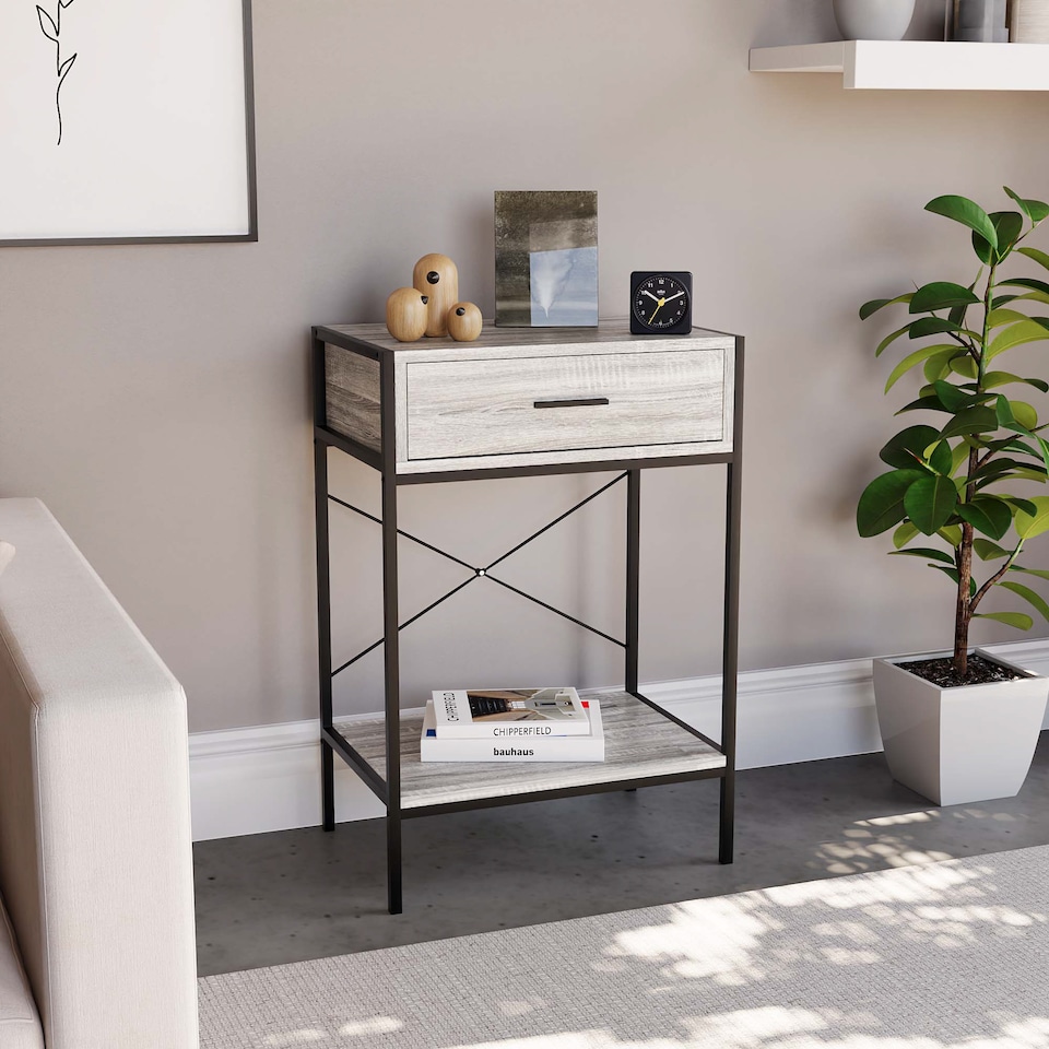 image 1 of Vida Designs Brooklyn 1 Drawer Console Table With Shelf, Grey