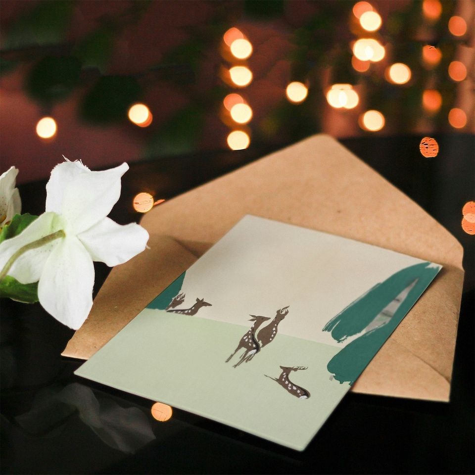 image 1 of Kamisaka Sekka Art Card Deer Forest Vintage Japanese