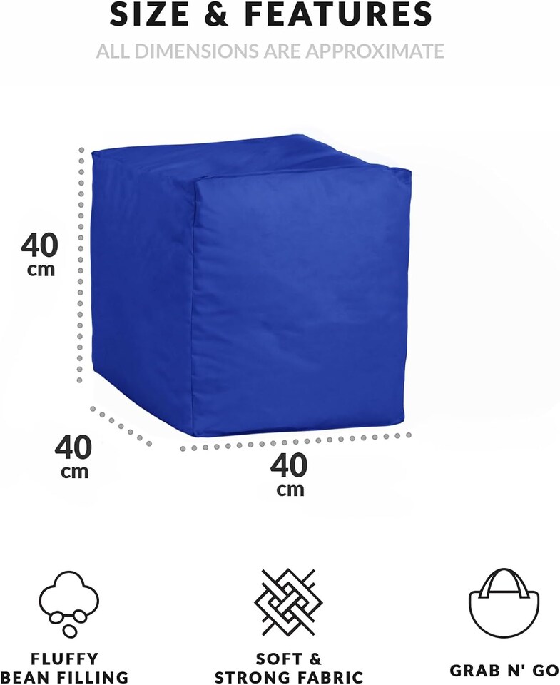 image 1 of Outdoor Bean Bag Footstool Pouffe Water-Resistant 40x40cm | Royal Blue