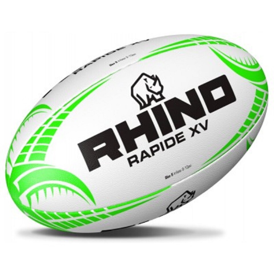 image 1 of Rhino Rapide XV Rugby Ball | White | White/Green | 4 | 1