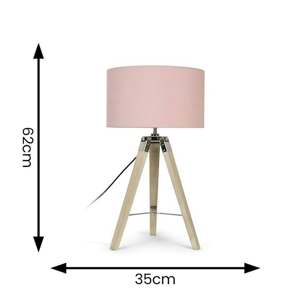 image 1 of ValueLights Clipper Light Brown Tripod Table Lamp Medium Pink Shade
