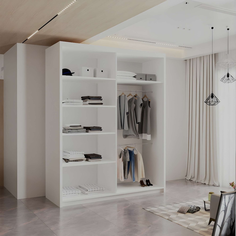 image 1 of Sliding Wardrobes 4U Modern Vertical Panelled Mirror Sliding Wardrobe – 150cm to 250cm, White, Black, Grey, Oak | White | White 150cm