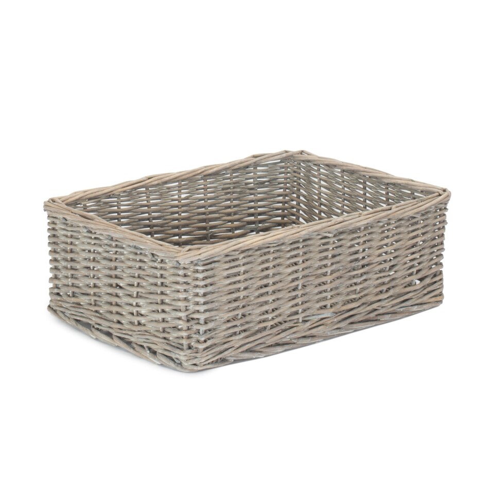 image 1 of Medium Wicker Grey Wash Storage Tray | Grey | Grey Wash