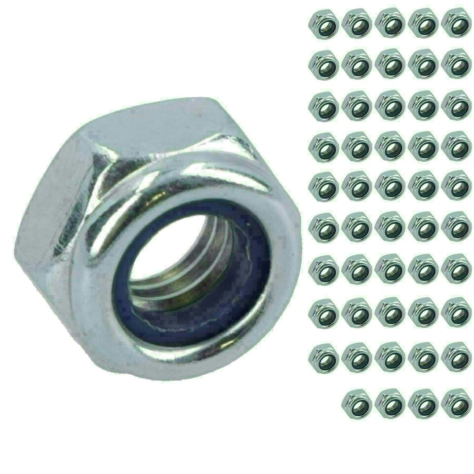 image 1 of M6 x 1.0mm Nyloc Nut Fastener Hexagonal Metric Nuts Grade 8 Zinc Plated 50pk