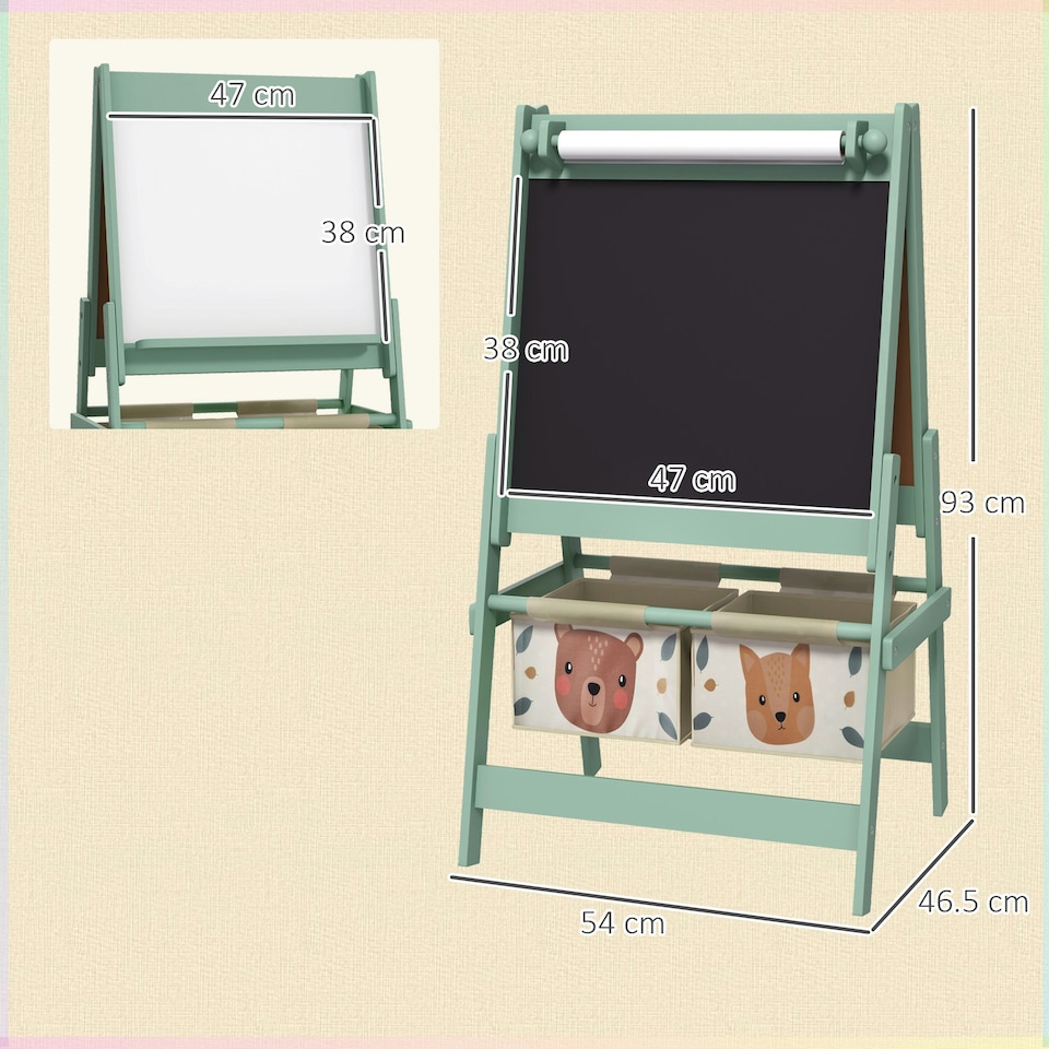 image 1 of AIYAPLAY Kids Easel with Paper Roll, 3 in 1 Art Easel Blackboard, Whiteboard 