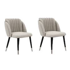 Set of 2 Milano Velvet Dining Chairs with Stylish Ribbed Back Design, Black Metal Legs with Silver Tips Grey | Silver End Tips