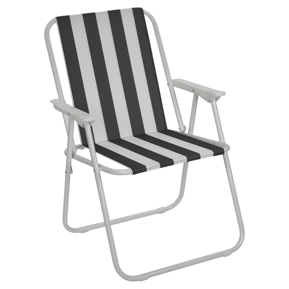 image 1 of Garden Patio Metal Folding Spring Deck Chairs Camping Beach Picnic Outdoor Seats | Black | 2 x Black & White Stripe