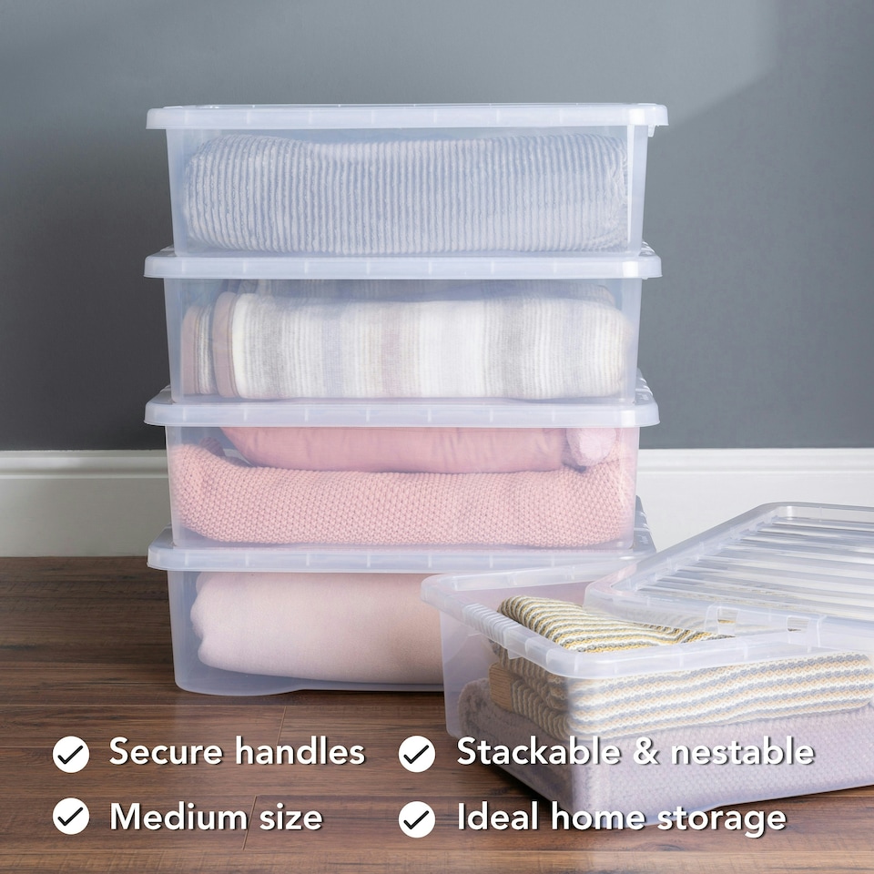 image 1 of Wham Crystal 5 x 32L Stackable Plastic Storage Boxes with Lids Black