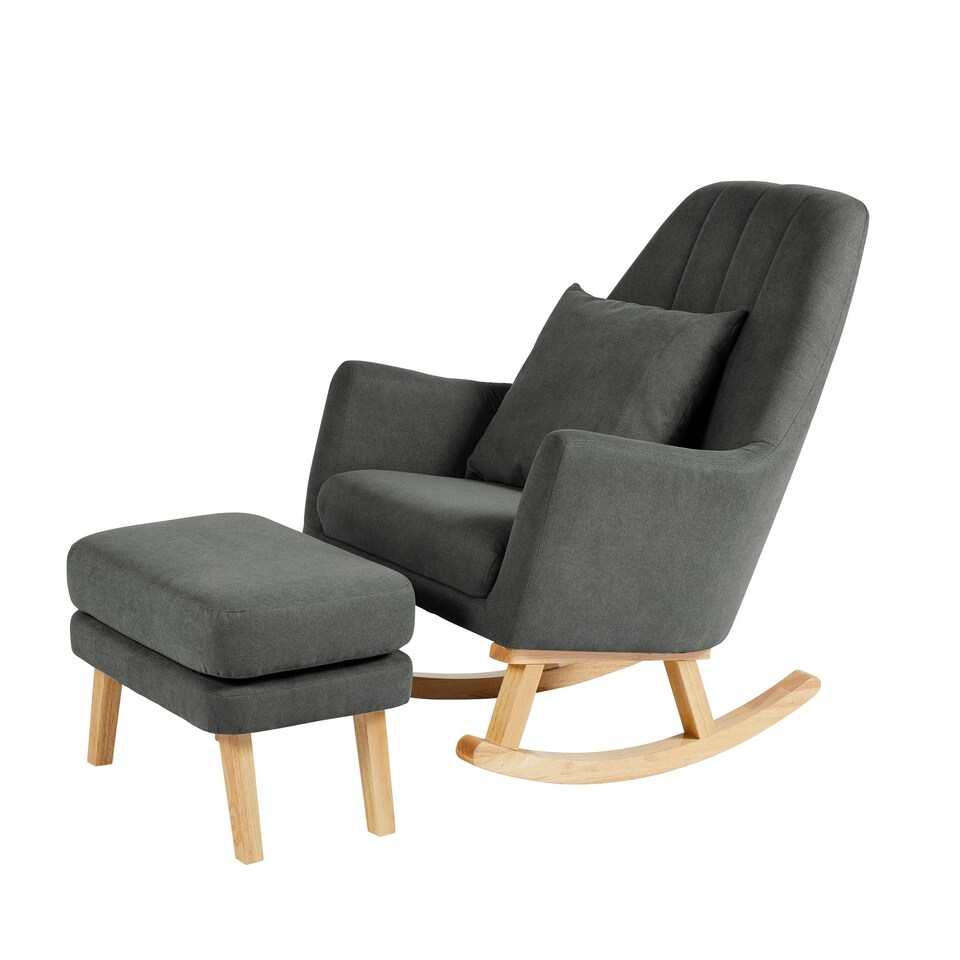 image 1 of Eden Deluxe Nursery Chair & Stool- Nursery Armchair, Night-time Feeds, Soothing Baby, Soft & Durable Woven Fabric & High Back Design Plus Cushion (Charcoal)